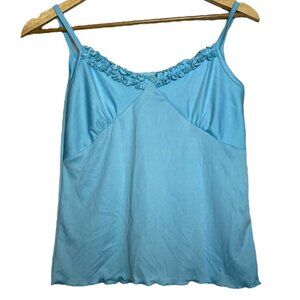 Y2K Evis Women's L Babydoll Camisole Tank Top Ruffle Trim Blue 2000s Lettuce Hem